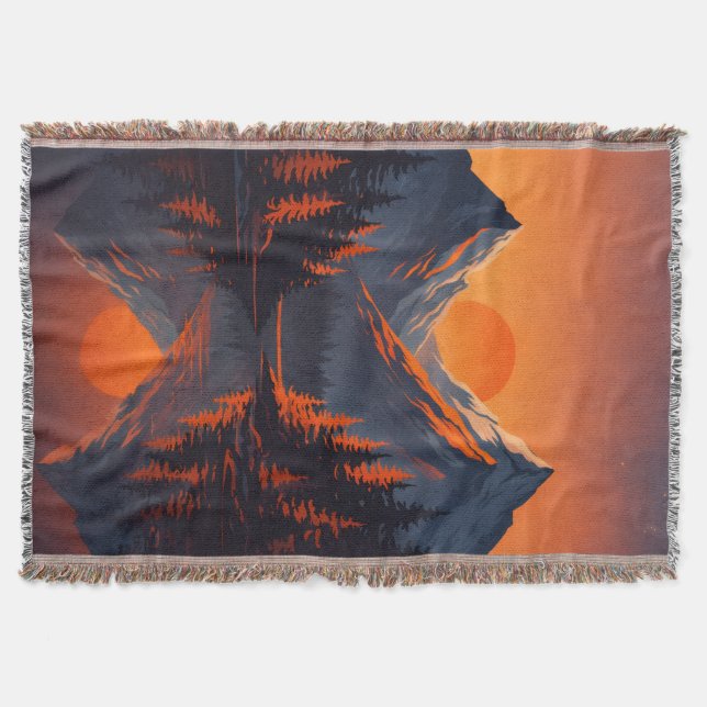 Bergsonnenuntergangsreflexion Feuerorangefarbener  Decke (Vorderseite)