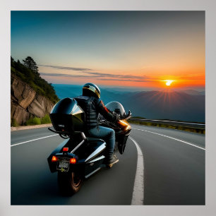 Bergstraßen-Fahrszene für Motorrad-Enthusiasten Poster