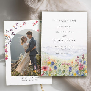 Bergszene Rustikale Wiesen Hochzeitswildblumen Save The Date
