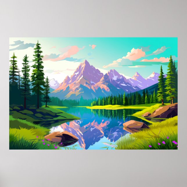 Bergtal Landschaftsbild Poster (Vorne)