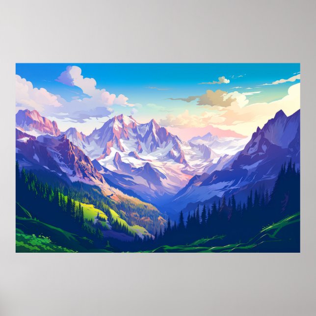 Bergtal Landschaftsbild Poster (Vorne)