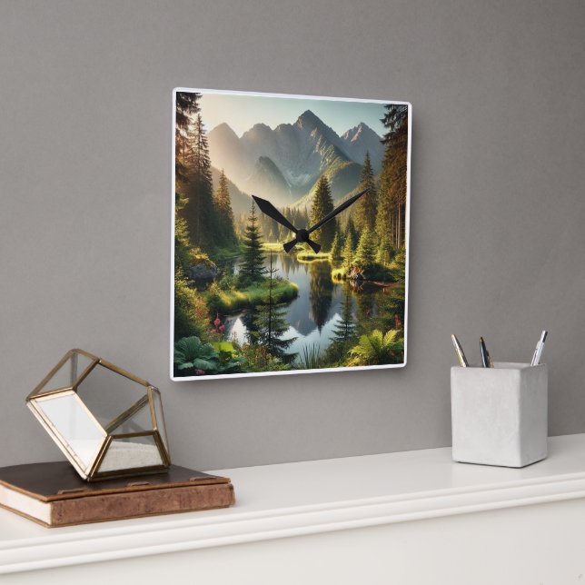 Bergteich Quadratische Wanduhr (Büro)