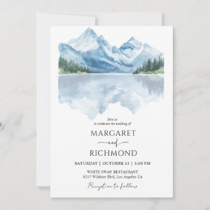 Bergwald am See Rustikale Hochzeit in staubigem Bl Einladung