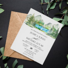 Bergwald Fluss Wasserfarbe Rustikale Hochzeit in