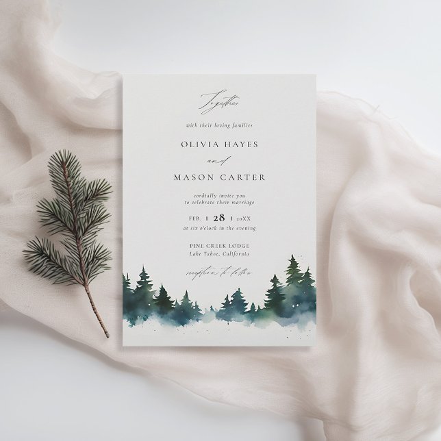 Bergwald im Freien Rustikale Hochzeit Einladung (winter wedding invitation christmas botanical modern sleek pine tree elegant contemporary rustic)