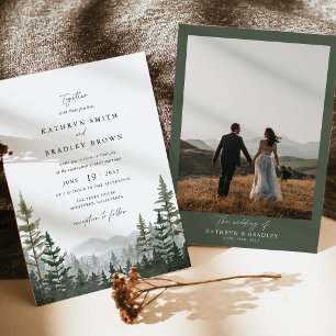 Bergwald-Kiefer-Foto-Hochzeit Einladung