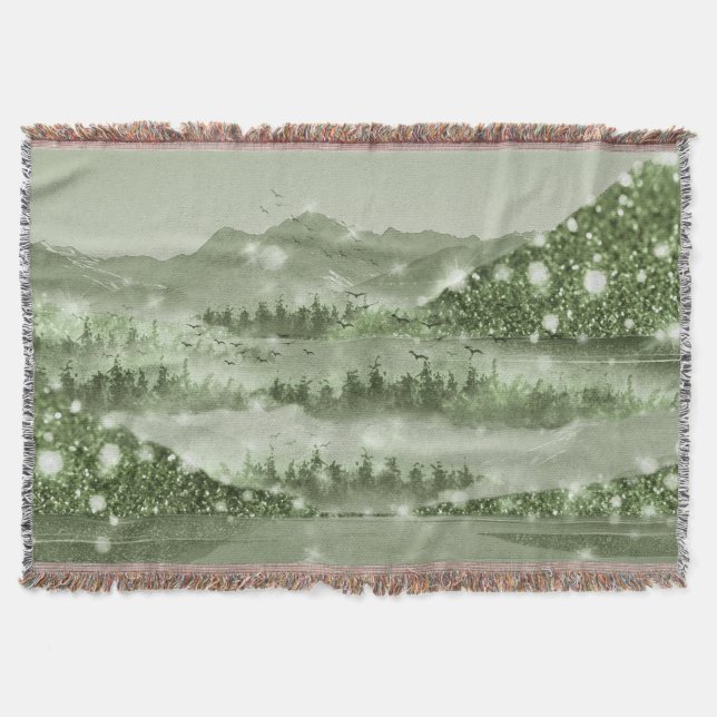 Bergwald Landschaft Seen Mixed Media Decke (Vorderseite)