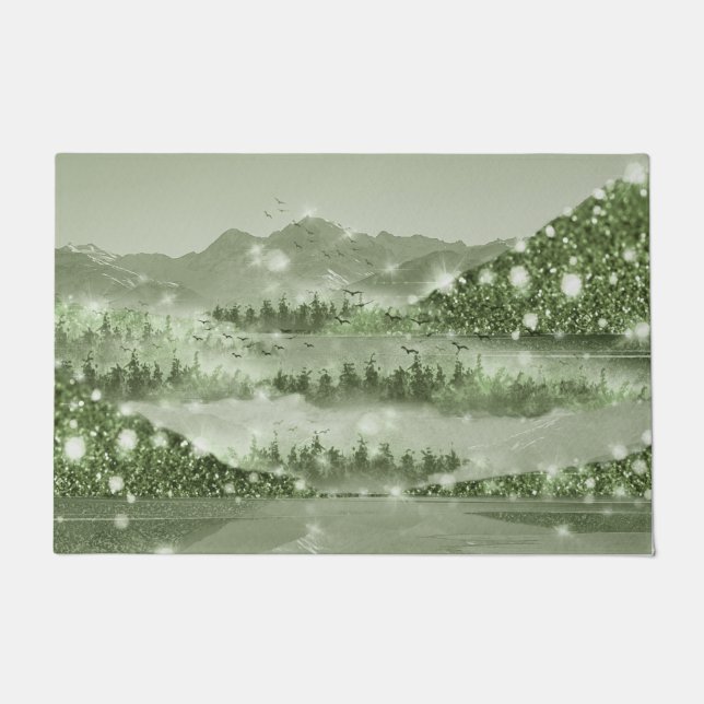 Bergwald Landschaft Seen Mixed Media Fußmatte (Vorderseite)