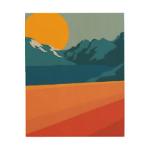 Bergwall Art, rotes Sonnenplakat, druckbare Dekora