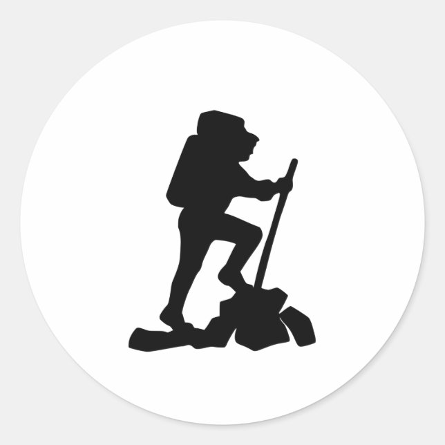 Bergwanderer Schwarze Silhouette Runder Aufkleber (Vorderseite)
