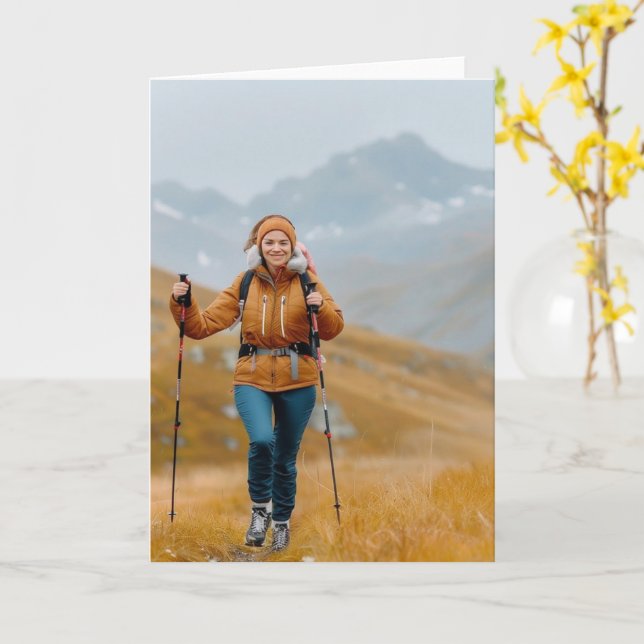 Bergwandern im Herbst Fotokarte Karte (Gelbe Blume)
