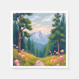 Bergwanderung | Florale Naturlandschaft Aquarell Serviette