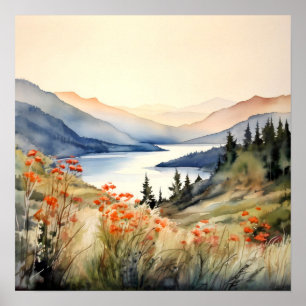 Bergwelt Wasserfarbenen Malerei Kunst, Dichtung un Poster
