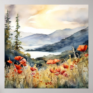 Bergwelt Wasserfarbenen Malerei Kunst, Dichtung un Poster
