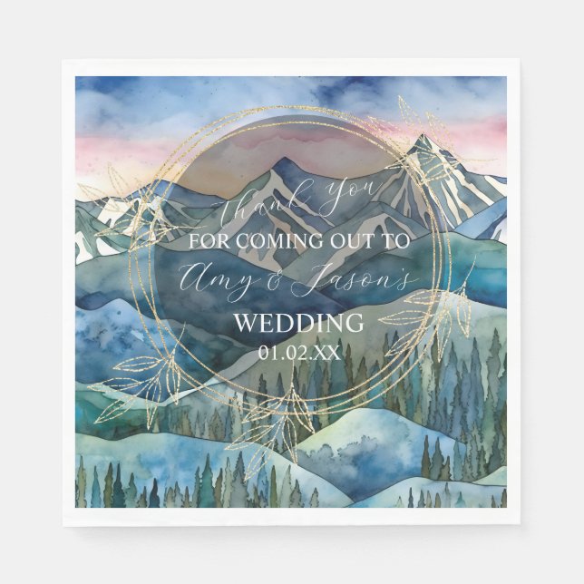 Bergwelt Wasserfarbenwelt Zielort Hochzeit B Serviette (Vorderseite)