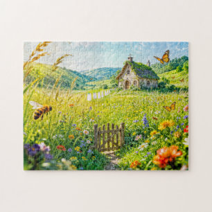 Bergwiesenhaus mit Blumen, Tor und Aber