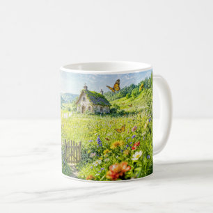 Bergwiesenhaus mit Blumen, Tor und Aber Kaffeetasse
