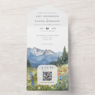 Bergwildblumen Florale QR-Code-Hochzeit All In One Einladung
