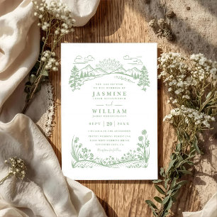 Bergwildblumen Wald Rustikal QR-Code Hochzeit Einladung