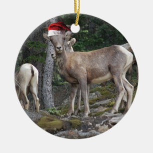 Bergziegen mit Hats des Weihnachtsmanns Keramik Ornament