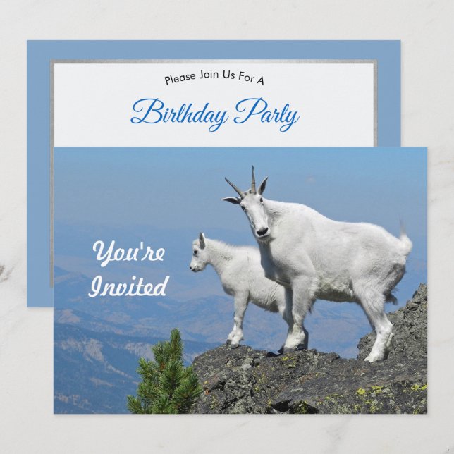 Bergziegen Weiße Wildtiere Foto Geburtstag Einladung (Vorne/Hinten)