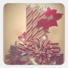 Beribboned Holiday Candle Quadratischer Aufkleber
