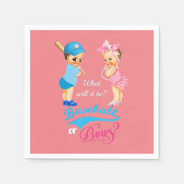 Bericht über Baseball oder Bows Pink Blue Gender Serviette (Vorderseite)