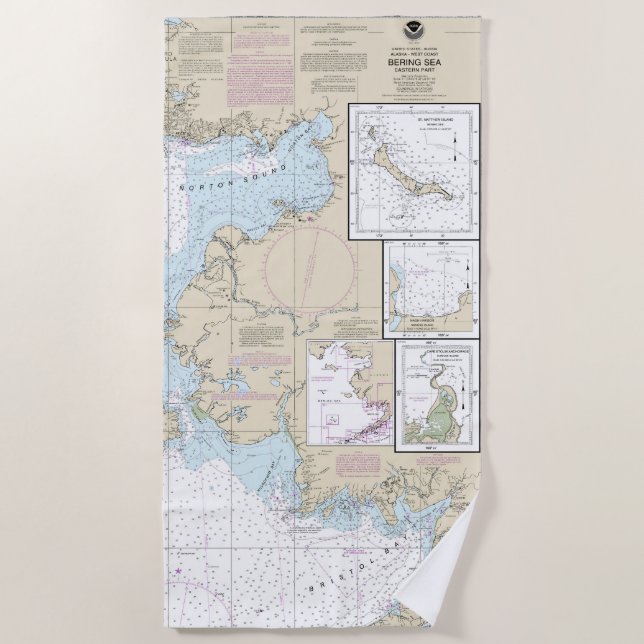 Bering Sea Eastern Teil Alaska Nautical Chart Strandtuch (Vorderseite)