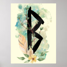Berkano Floral Green & Yellow Norse Futhark Rune