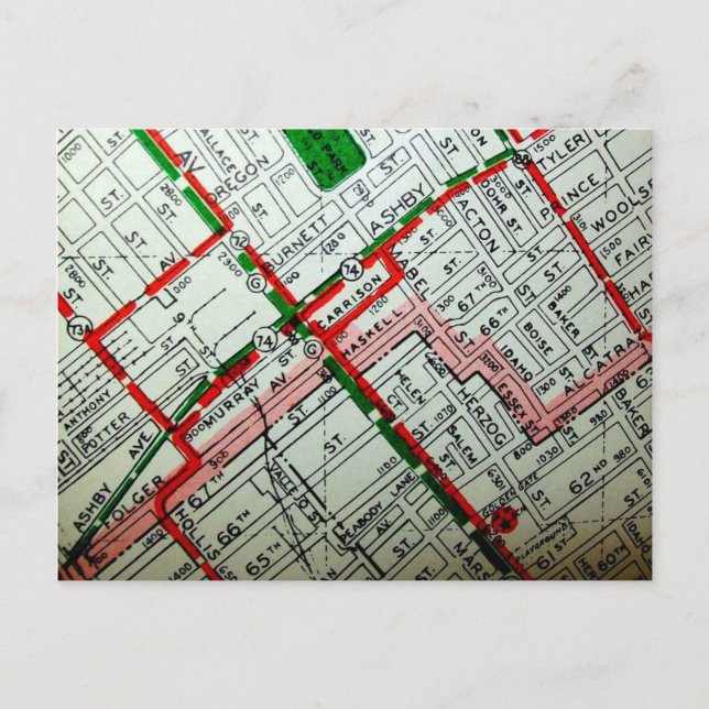 Berkeley, CA Vintag Map Postkarte (Vorderseite)