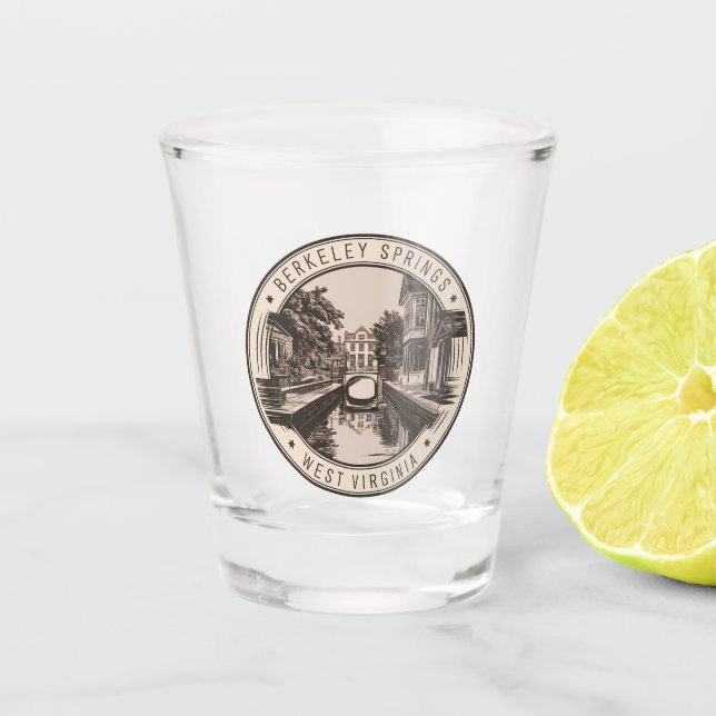 Berkeley Springs West Virginia Illustration Abzeic Schnapsglas (Vorderseite)