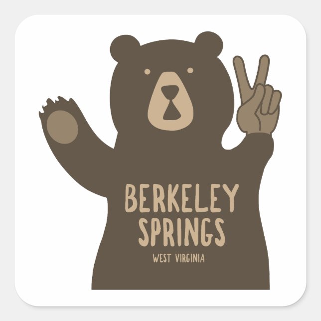 Berkeley Springs West Virginia Peace Bear Quadratischer Aufkleber (Vorderseite)