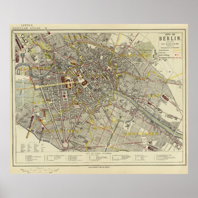 Berlin 1883 Historic Map – Letts Popular Atlas Map Poster (Vorne)