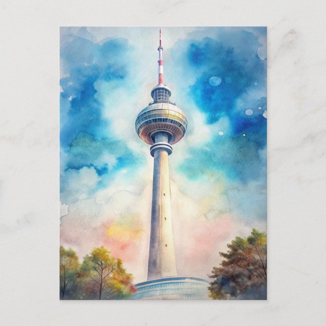 Berlin Alexanderplatz Tower Watercolor Postkarte (Vorderseite)