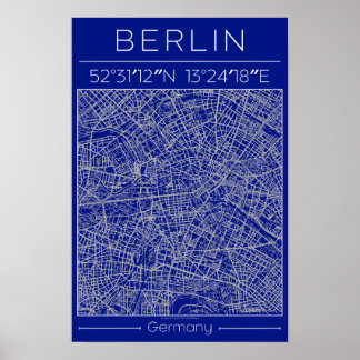 Berlin Blueprint Stadtplan Poster Blau Minimal Urb