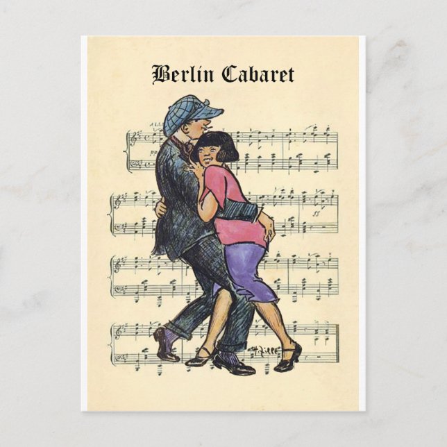 Berlin Cabaret 1920er Jahre mit Notenhintergrund Postkarte (Vorderseite)