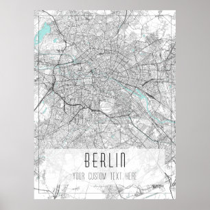 Berlin City Map, Schwarz, Weiß und Blau Poster