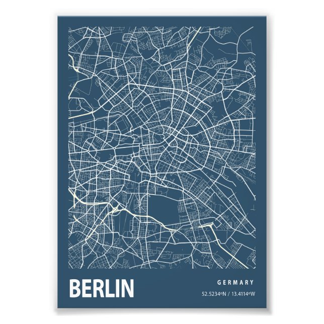 Berlin - Deutsche Blueprint Stadtkarte Fotodruck (Vorne)