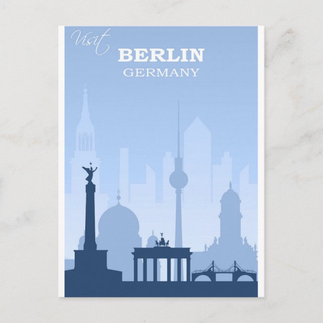 Berlin Deutschland Blue Vintage Travel Poster Postkarte (Vorderseite)