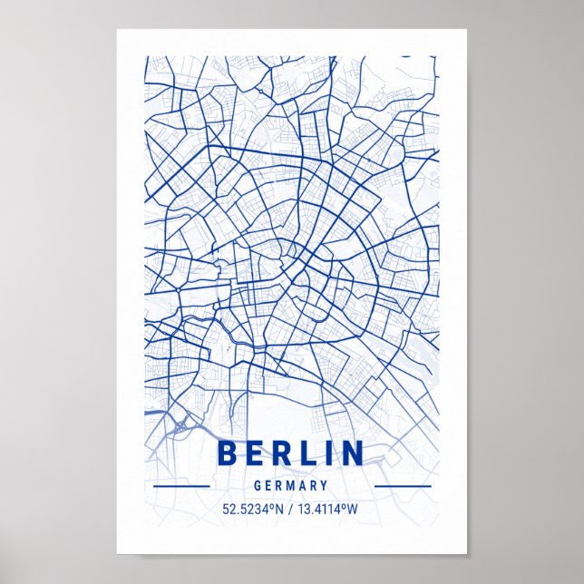 Berlin Deutschland City Map Blue Poster (Vorne)