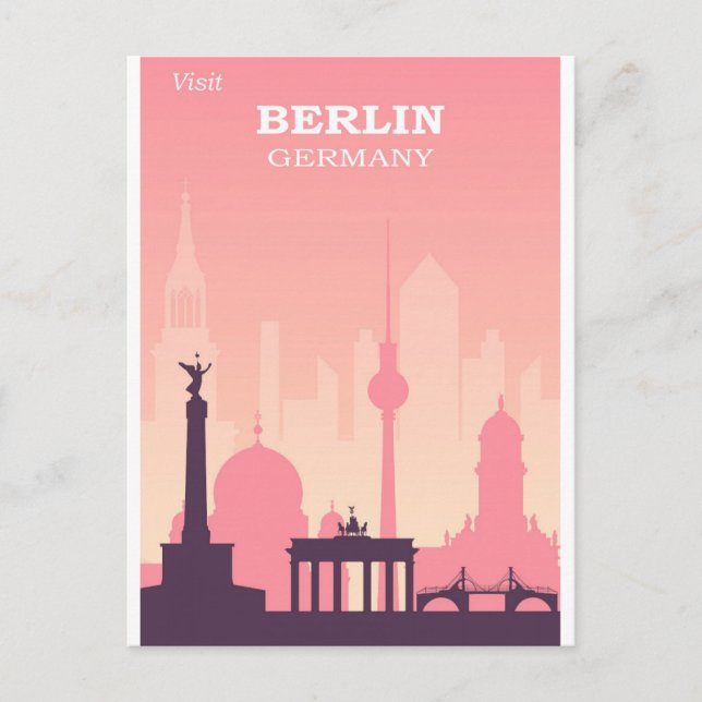 Berlin Deutschland Pink Vintage Reiseplakat Postkarte (Vorderseite)