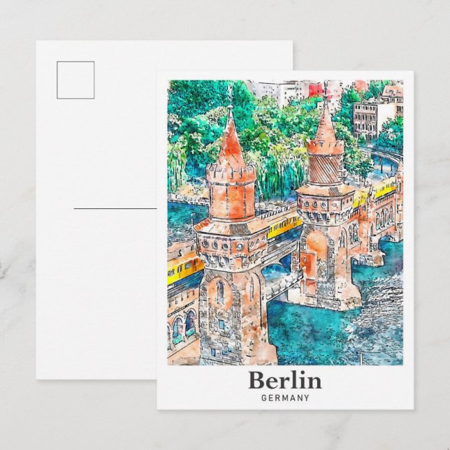 Berlin Deutschland Reisen Wasserfarbenhandzeichnun Postkarte (Vorne/Hinten)