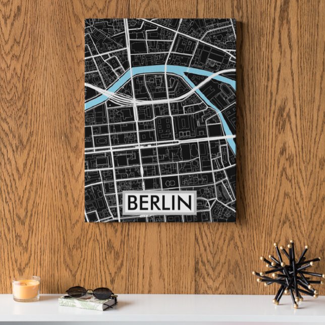Berlin Deutschland - Schwarze Stadt Poster (Berlin Germany City Map)