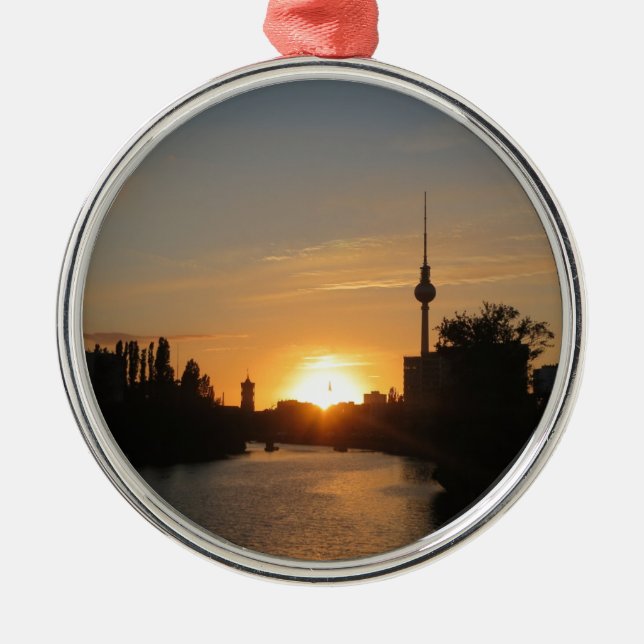 Berlin Deutschland Skyline Night Postcard Fernseht Silbernes Ornament (Vorne)