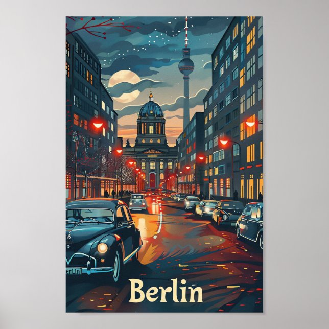 Berlin Deutschland Vintag Retro Travel Illustratio Poster (Vorne)