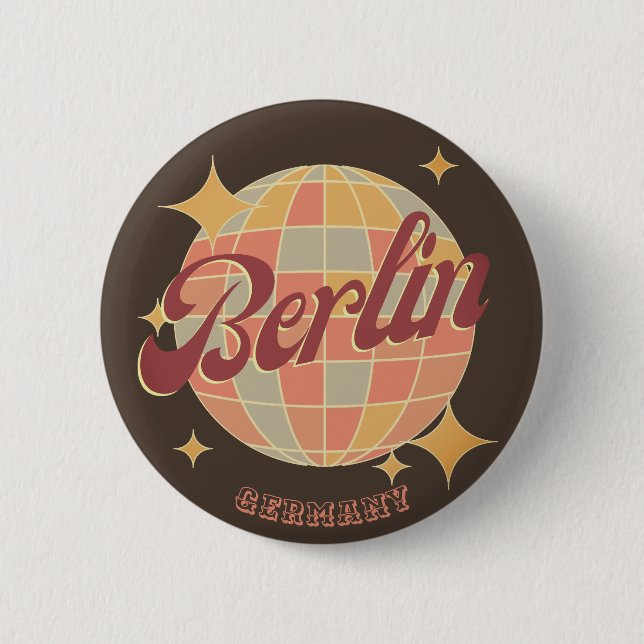 Berlin Germany Disco Ball Retro Vintag Button (Vorderseite)