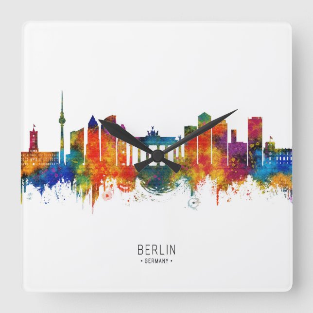 Berlin Germany Skyline Quadratische Wanduhr (Vorderseite)