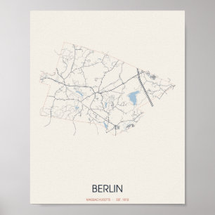 Berlin Massachusetts Straßenkarte Poster – Gegr. 1