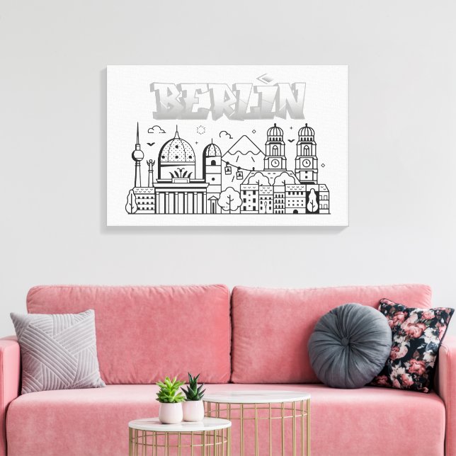 Berlin Minimalistisch Stretch Leinwand Art (Insitu (Wohnzimmer))