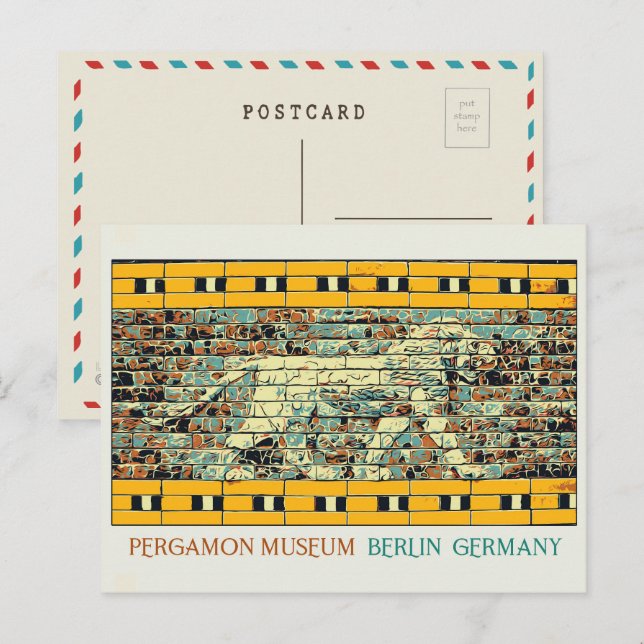 Berlin Pergamon Museum Illustration Deutschland Po Postkarte (Vorne/Hinten)